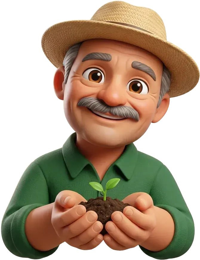 Don Agro, el asesor de AgroAsistente, con un brote en las manos